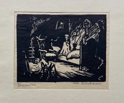 Holzschnitt Expressionist Mateo Cristiani Frankfurt Gespenster Kinderzimmer - Bild 1 von 4