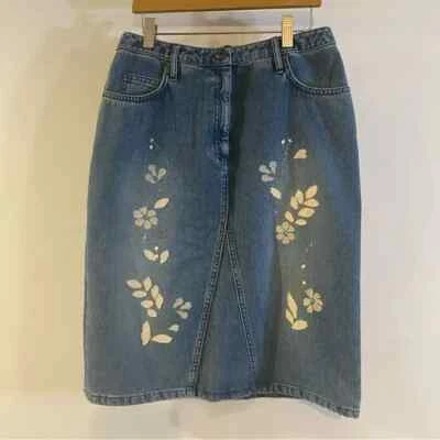 Falda Denim Vintage Años 90 Valarie Stevens Informal 100% Algodón Floral Bordada S Foto 1 de 4