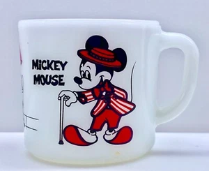 MCM CARTOON ~ Anchor Hocking Walt Disney Mickey & Minnie Mouse Milk Glass Mug VG - Picture 1 of 7