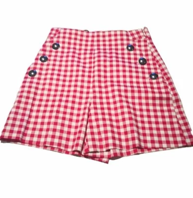 Pantalones Cortos ZARA Cintura Alta Plateados Botones Rojo/Blanco Talla XS. Pin Up estilo niña. Nuevo Foto 1 de 4