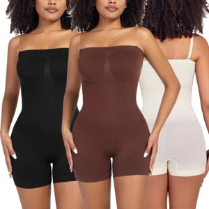Women's Shapewear Bodysuits Tummy Control Body Shaper Strapless Mid Thigh Shorts - Picture 1 of 29