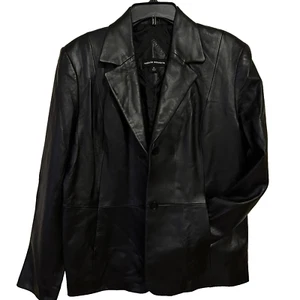 Valerie Stevens Size XL Black Lambskin Leather Blazer Jacket Pockets Lined - Picture 1 of 22