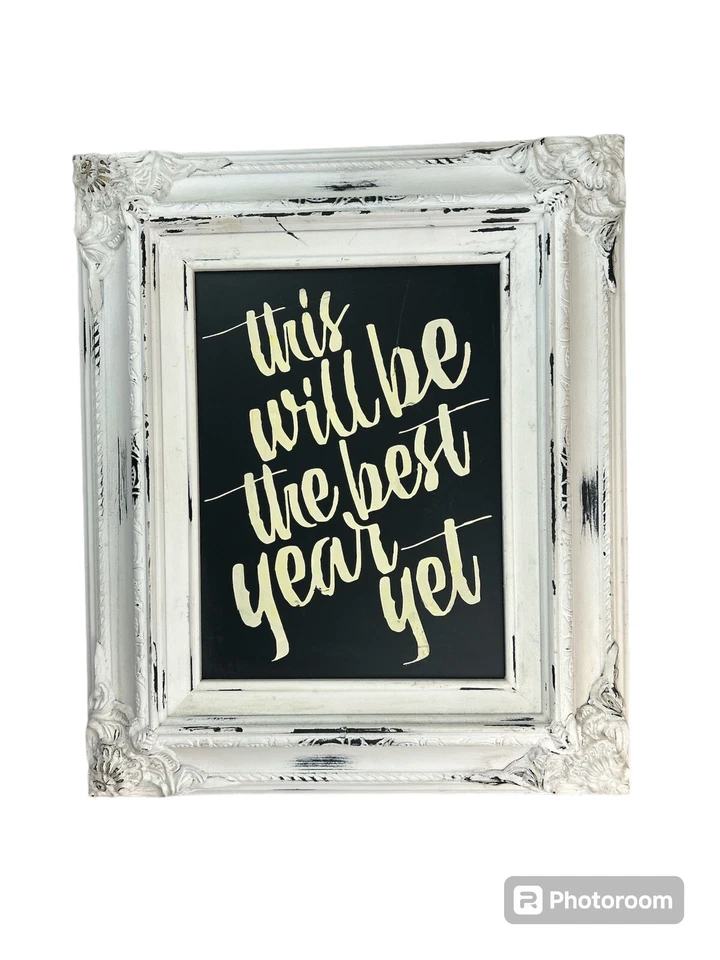 White Vintage Distressed Wooden Chalkboard Frame Country Western Victorian - Image 1 of 4