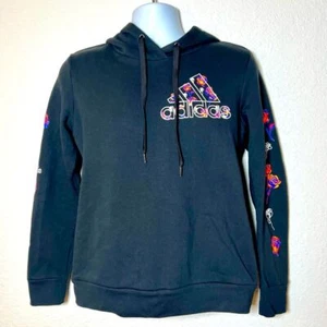 Adidas Roses Floral Black Sweatshirt Hoodie Colorful Rose Graphic - Picture 1 of 4