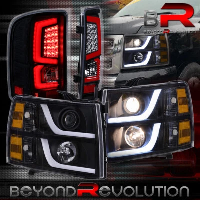 For 07-13 Silverado Black LED DRL Amber Headlights Red Black Streak Tail Lights Foto 1 de 4