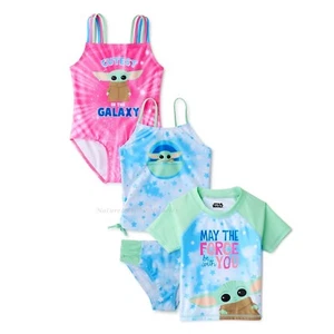 Disney Baby Yoda Swimsuit Girls Size 6 Rash Guard Shirt One 2 4 Piece Star Wars - Picture 1 of 4