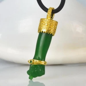 Gold Vermeil Sterling Mano Fico Figa Anhänger Geschnitzt Chalzedon Smaragd 4.16 - Bild 1 von 11