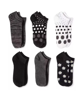 ☀️ Xhilaration Zapato Mujer Talla 4-10 Negro Variedad Diseño Calcetines Corte Bajo (6 Pares Foto 1 de 2