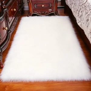 Fluffy Shaggy Non Slip Faux Fur Carpet Rug For Bedroom Floor Living Room Area - Picture 1 of 17