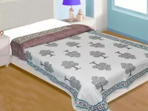 Baumwolle Handarbeit Steppdecke Blattdruck Decke Tagesdecke Razai Winter warme Bettwäsche - Bild 1 von 5