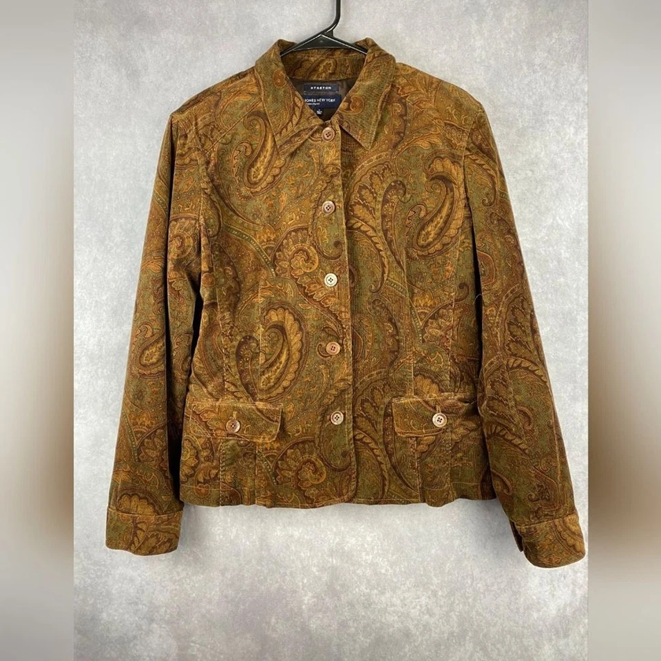 Jones New York Brown Paisley Corduroy Cotton Jacket Blazer Size L - Image 1 of 4
