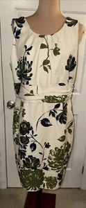 DRESS--JONES NEW YORK--WOMENS Lined CREAM/DARK BLUE/GREEN FLORAL--Size 16 - Picture 1 of 11