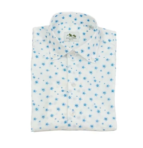 Camisa Wear Sierra Top Estante Algodón Abotonada Manga Corta, Flor Blanca y Azul - Imagen 1 de 7