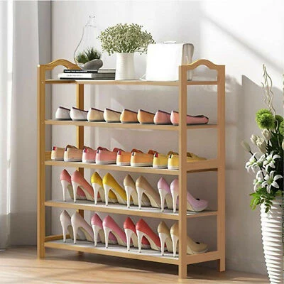 BAMBOO SHOE FOOTWEAR RACK ORGANISER WOODEN STORAGE SHELVES STAND SHELF UNIT - Image 1 of 4