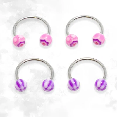 4Pk 18g Horseshoe Circular Barbell Body Jewelry Nipple Ring Purple Beach Balls - Image 1 of 3
