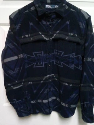 Новый винтажный Ralph Lauren поло тяжелый вес XL Aztec Western синий серый фланелевая рубашка - Изображение 1 из 3