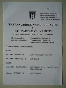 Programm Tschechien 10.8.2014 Tatran Zdirec nad Doubra Vou - Spartak Velka Bites - Bild 1 von 1