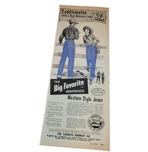 Vtg 50's Big Favorite Western Style Jeans Print AD 1956 Sanfordized - Picture 1 of 4