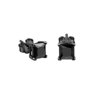 Orecchini punto luce in argento nero con zircone nero quadrato total black - Imagen 1 de 2