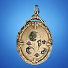 Antique Pearl & Garnet Set Oval Locket with Photos - 9ct Yellow Gold - 38x28mm