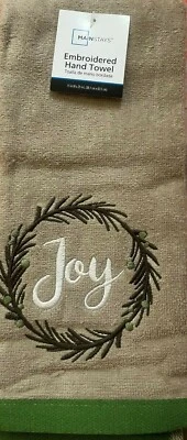 TOALLA DE MANO BORDADA MAINSTAYS JOY 15X25" 100% ALGODÓN COLOR TOPO Foto 1 de 2