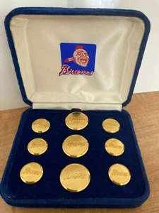 Atlanta Braves Gold Pins in Blue Suede Case (9 pins) - Picture 1 of 4