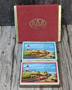 Carte da gioco vintage 2 mazzi AAA Auto Club faro auto d'epoca mare mare - Foto 1 di 10