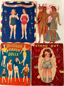 Vintage 1940er 4 Sets PAPIERPUPPEN ungeschnitten/geschnitten OUTDOOR, AUFFÄLLIG Lowe Saalfield 1 Repro - Bild 1 von 7