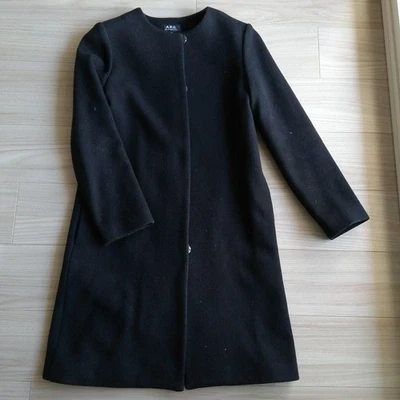 A.P.C. Woman S Black Collarless Long Coat Size 34 Limited Edition Style Refined - Image 1 of 4