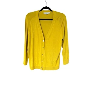 LOFT Mustard Yellow Lightweight Button Front Cardigan Sweater Size L - Picture 1 of 7