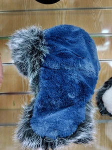 Winter Warm Head Ears Hat Insulated Faux Fur Navy Ear Flaps Outdoors Work  - Picture 1 of 4