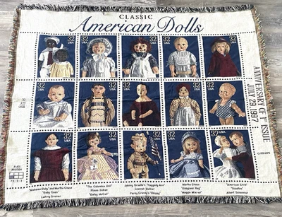 Cobertor de selo vintage USPS clássico bonecas americanas 52x68” Raggedy Ann - Imagem 1 de 4