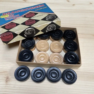 Vintage 1960s Spears Games Draughts Highly Polished Hardwood Black & White - Image 1 of 4