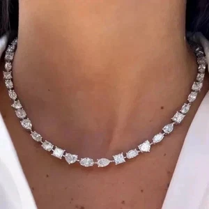 9CT Multicut Lab Created Diamond Statement Tennis Necklace 14k White Gold Plated - Picture 1 of 3