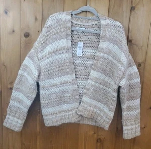 American Eagle Cardigan Women M Chunky Knit Beige Tan Open Front Boho Cozy - Picture 1 of 9