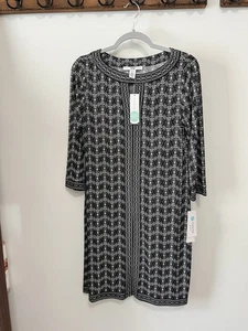 Wisp Stitch Fix Black White Geometric Printed Knit Shift Dress Size 6 NWT - Picture 1 of 14