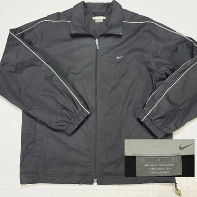 Chaqueta cortavientos Nike para hombre talla L grande bombardero cremallera completa negra forrada de malla #M97 Foto 1 de 4