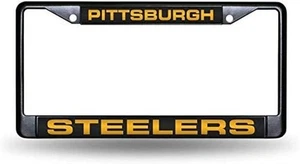 Pittsburgh Steelers Black Metal License Plate Frame Tag Cover, Laser Acrylic... - Picture 1 of 7
