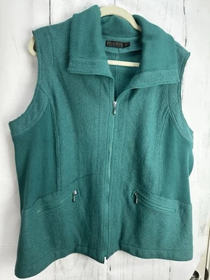 Vtg PICADILLY Fashions XXL Aqua Green Knit Acrylic Full Zip Vest - tiny hole - Image 1 of 4
