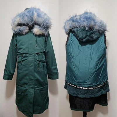 Nuevo Abrigo Parka Forrado de Piel de Conejo Real Rex Chaqueta acolchada de zorro Verde mapache sin zorro Foto 1 de 3