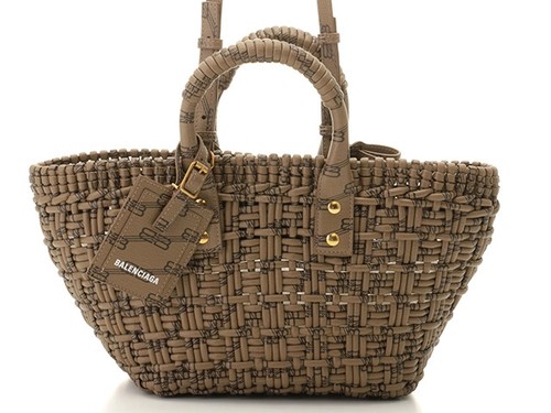 Borsa a tracolla Balenciaga Bistro XS rivestita in tela marrone usata autentica