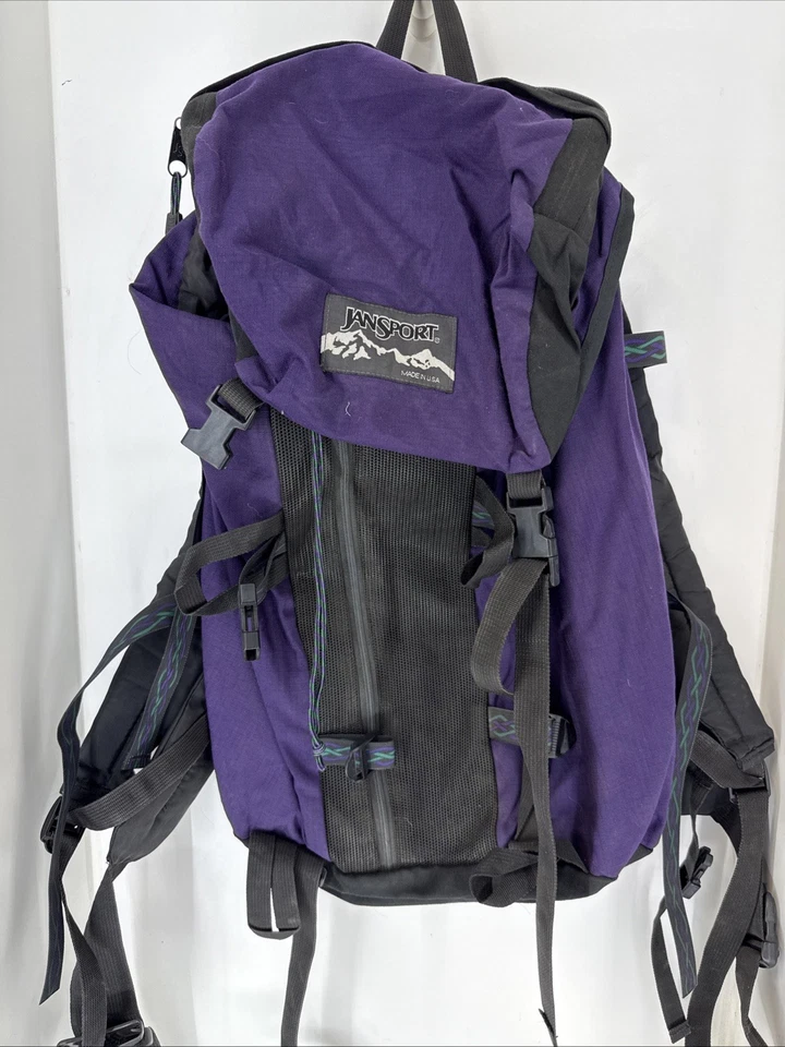 Mochila de día vintage Jansport para senderismo hecha en EE. UU. púrpura azteca geométrica Foto 1 de 4