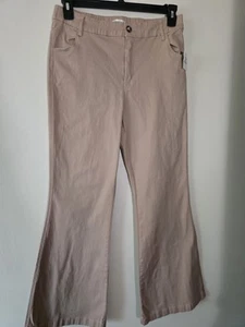 Belted Cotton Flare Pant Khaki New With Tags Womens Size Large - Picture 1 of 6