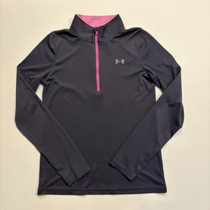 Camisa Atlética Under Armour Jóvenes Niñas Grande Manga Larga 1/4 Cremallera Gris Rosa Top - Imagen 1 de 11