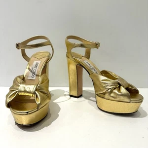 Sandalias de plataforma de tacón alto de cuero metálico Jimmy Choo Heloise 120 para mujer EU 36 - Imagen 1 de 13
