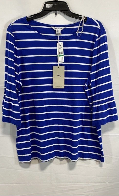 Top Tommy Bahama para mujer azul a rayas una onda u otra con volantes nuevo con etiquetas talla L Foto 1 de 4