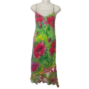 Jams World Flower Friend Strap Ruffles Dress Women’s Sz Small Green Floral - Picture 1 of 9