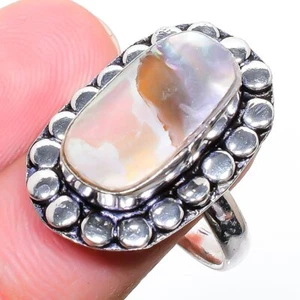Mother Of Pearl Handmade Gemstone 925 Sterling Silver Jewelry Ring 7.5 - Picture 1 of 6