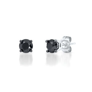 Natural Black Round Cut 1.00CT Onyx In 10K White Gold Stud Men's Bold Earrings