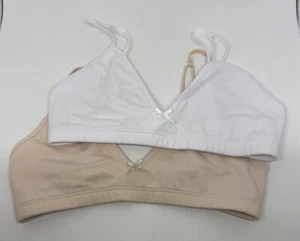 JOCKEY KIDS COMFORT COTTON V NECK TRAINING BRA 2-PACK NUDE WHITE MEDIUM NEW! $20 - Picture 1 of 5